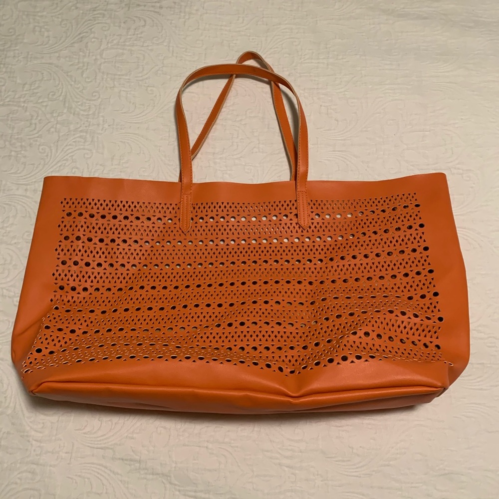 Saks fifth Avenue laser cut tote in tangerine